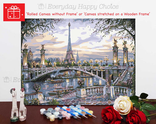 Wooden Frame DIY Oil Painting Paint by Number Kit for Adults kids Eiffel  tower