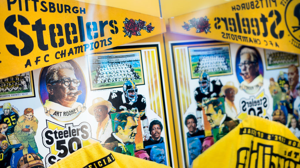 Steelers' memorabilia page featuring greats from the past.