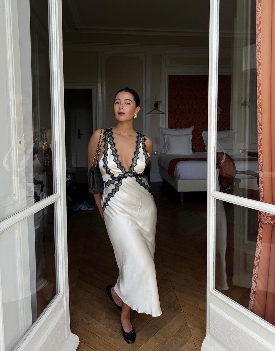 Shona Joy - Camille Lace Cross Back Midi Dress | Cream/black | All The ...
