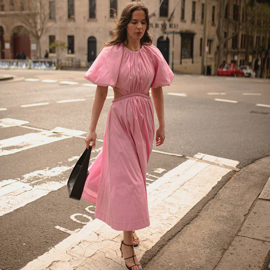 Aje - Capucine Puff Sleeve Midi Dress | Pink | All The Dresses