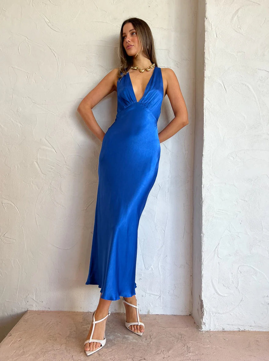 Shona Joy - Oliviera Plunge Cross Back Midi Dress, Blue