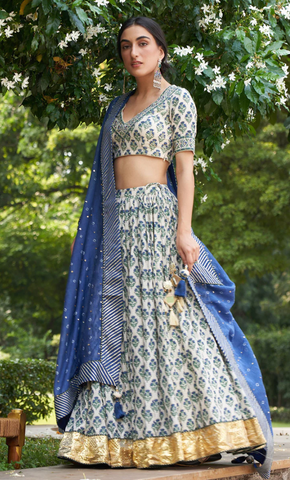 Buy Green Cotton Embroidered Tie-dye V Neck Blouse And Lehenga Set For  Women by Kisneel by Pam Online at Aza Fashions.