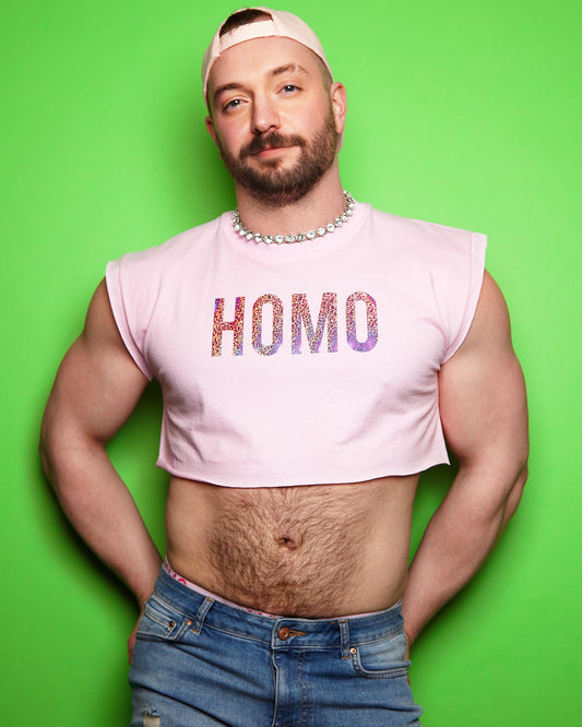 Gaymer on pink - mens sleeveless crop top.