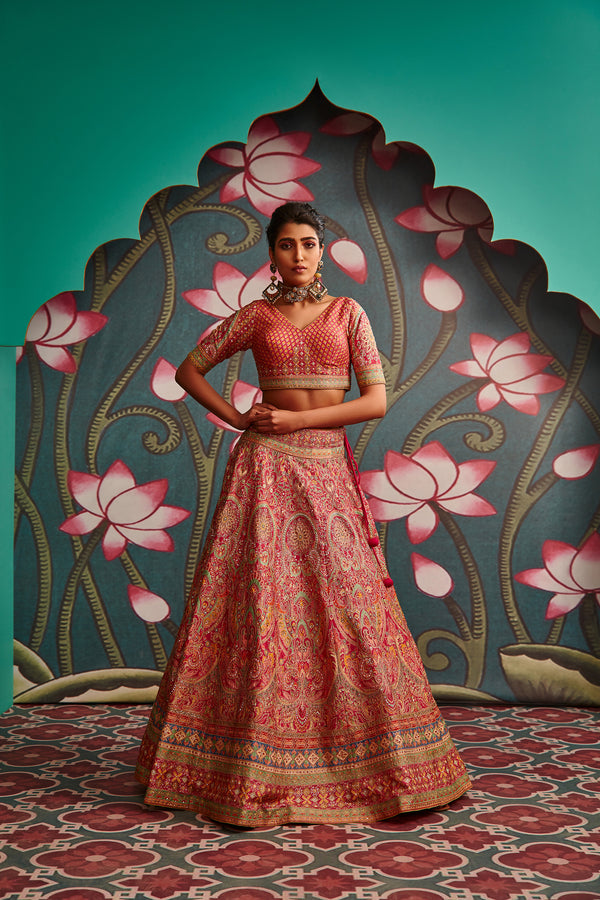 Bright Pink Embroidered Bridal Lehenga Set Design by Mishru at Pernia's Pop  Up Shop 2024