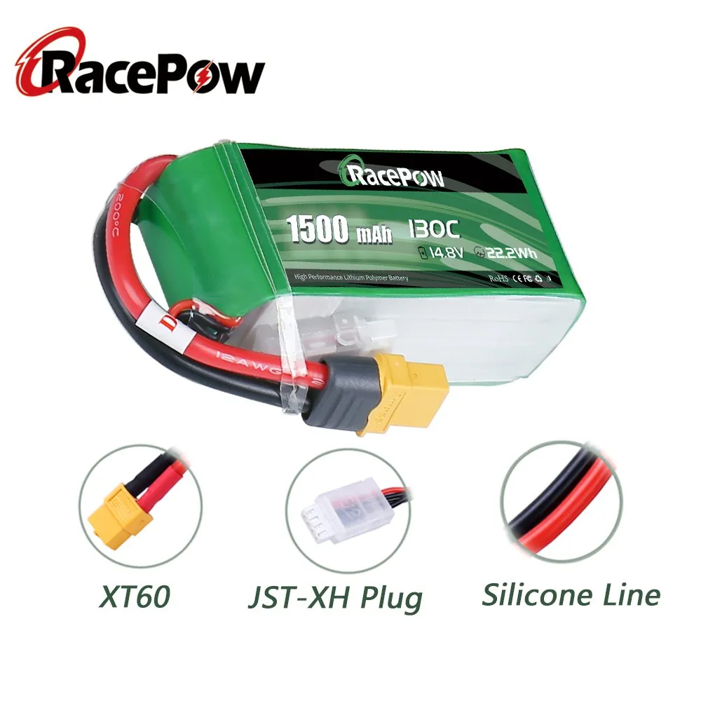 RacePow 1500mAh 14,8V 4S 130C LiPo Akku mit XT60 Stecker für FPV Racing