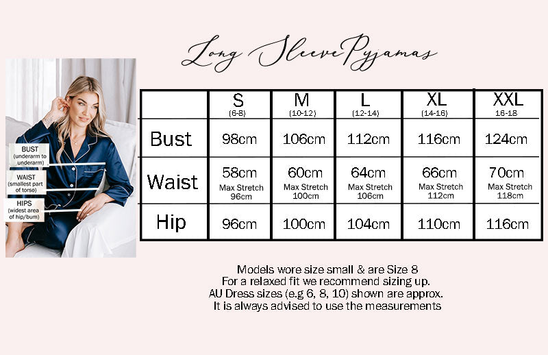 Bridesmaid Pyjamas Size Chart