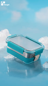 Fenger stainless steel lunch box on refreshing ice blue background 