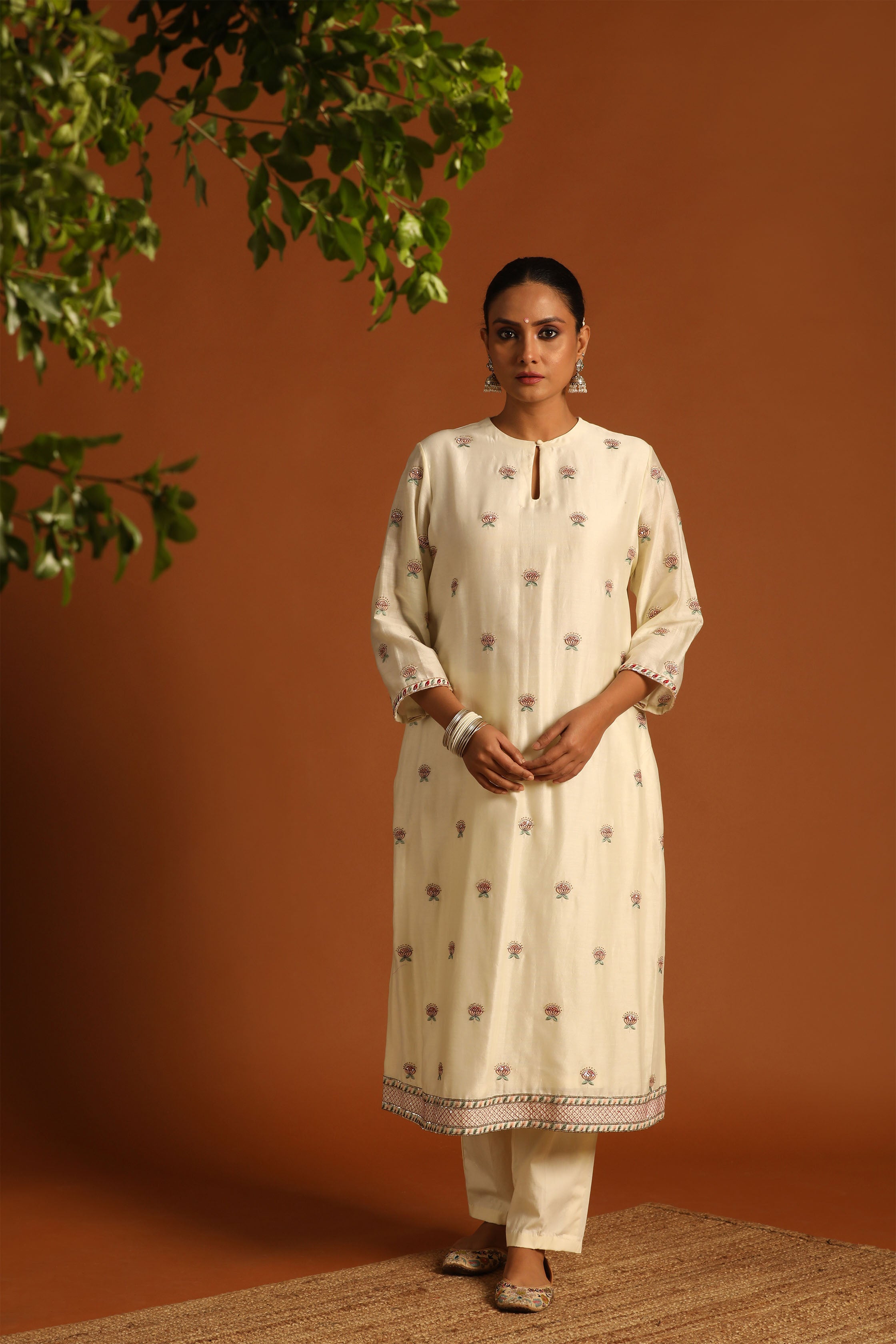 Buy Brown Metallic Cotton Straight Kurta Pants Set (Kurta, Regular Pants)  for INR4196.50 | Biba India