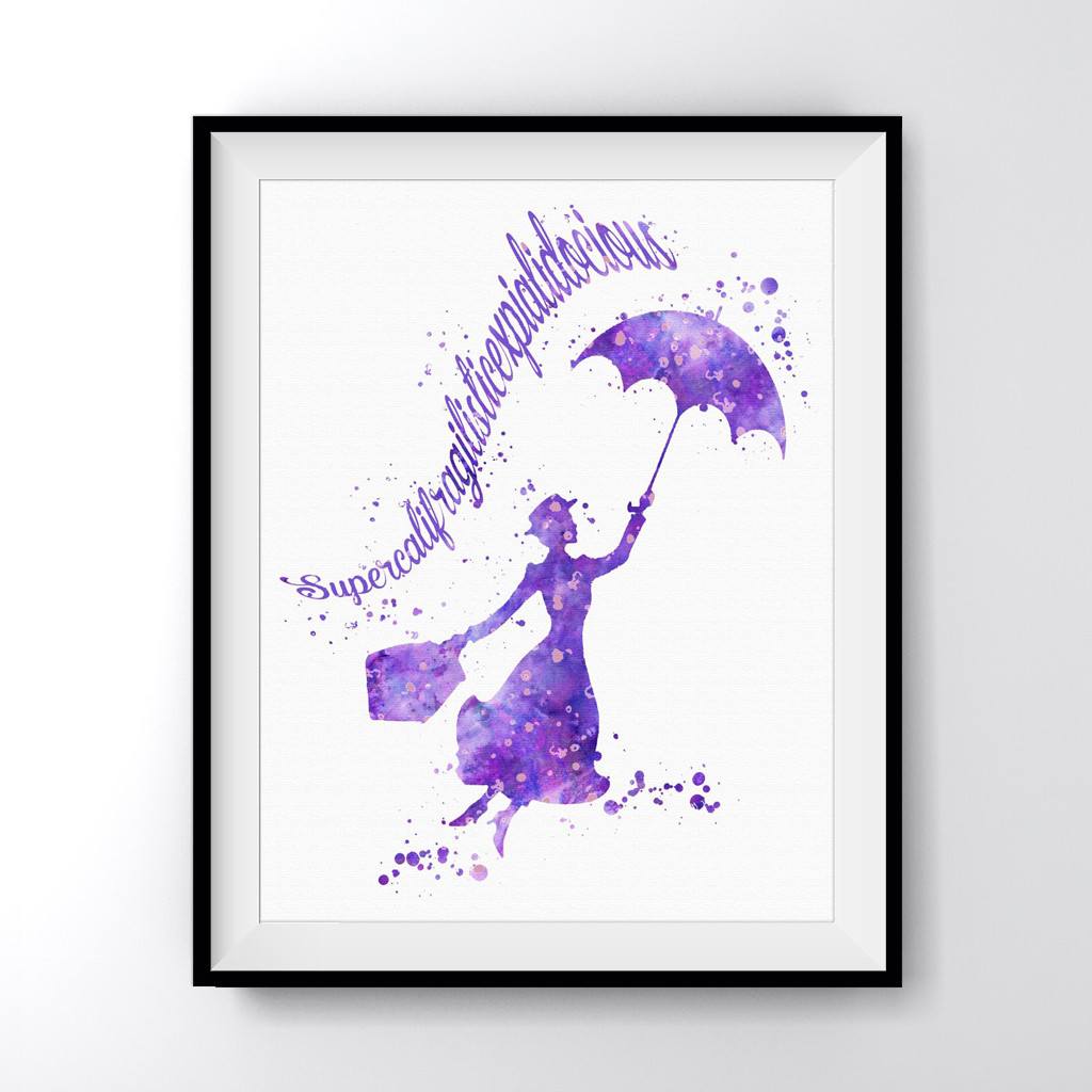 mary poppins quote purple art print poster