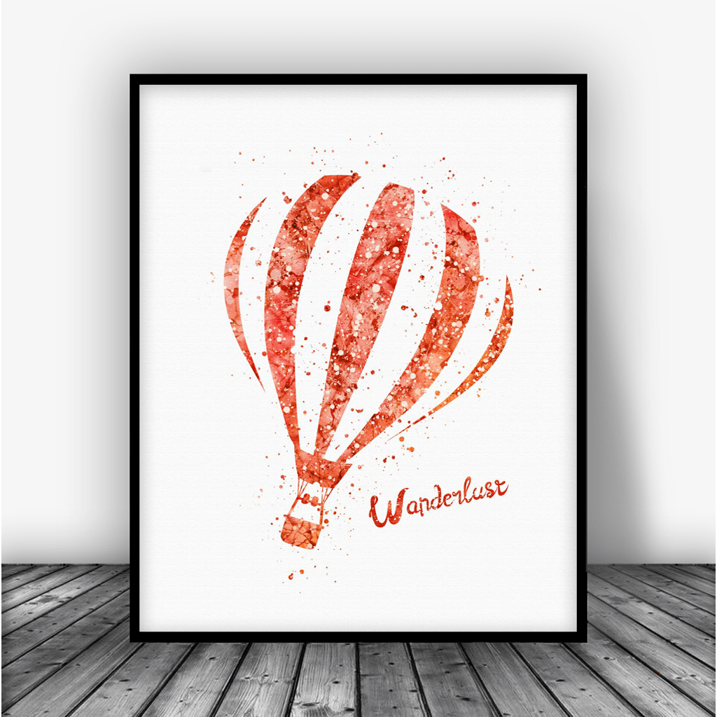 Wanderlust Hot Air Balloon Red Art Print Poster by Carma Zoe.