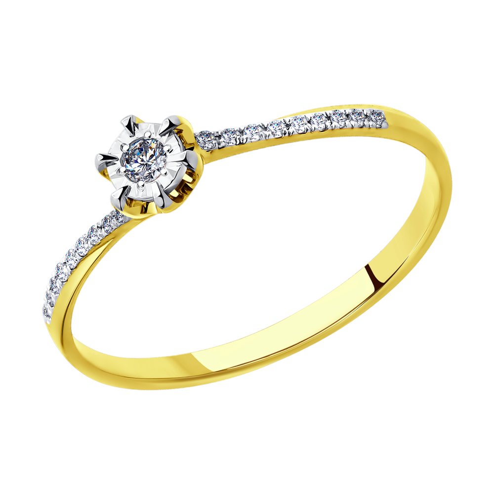 Verlobungsring aus 14K (585) Gelbgold mit Diamanten 0,096 ct und 0,031 ct