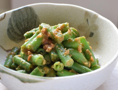 Green Beans with Red Miso & Sesame Sauce