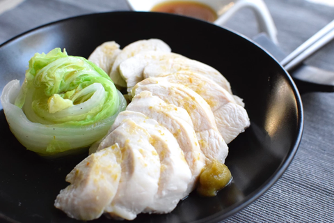 Microwave Poached Chicken Breast with Yuzu Kosho Green