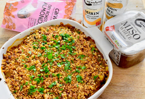 Pumpkin & Cauliflower Miso Gratin with Almond Crumble Topping