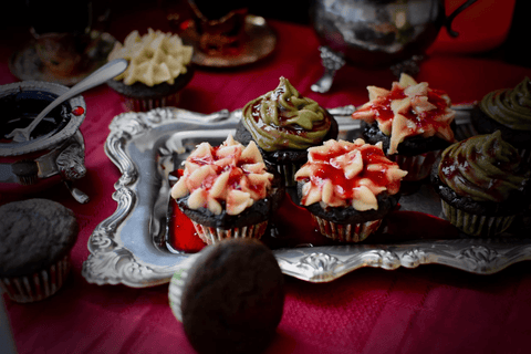 Spooky Bloody Black Sesame Flour Cupcakes