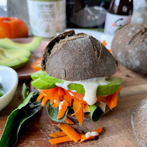 Vegan Sandwich with Black Sesame Flour Bread Roll