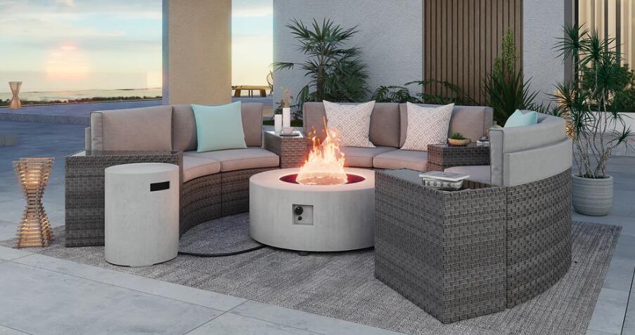 Curved Outdoor Sectional with Fire Pit