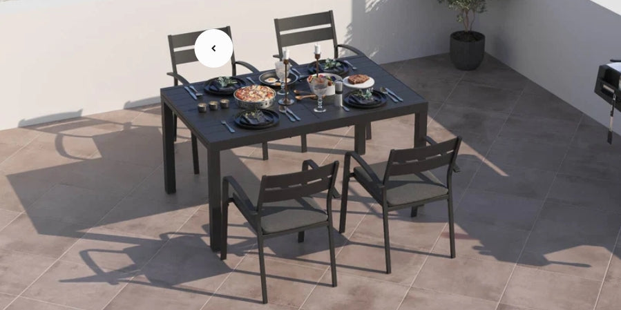 Rectangle Extendable Aluminum Dining Table with aluminum dining chairs