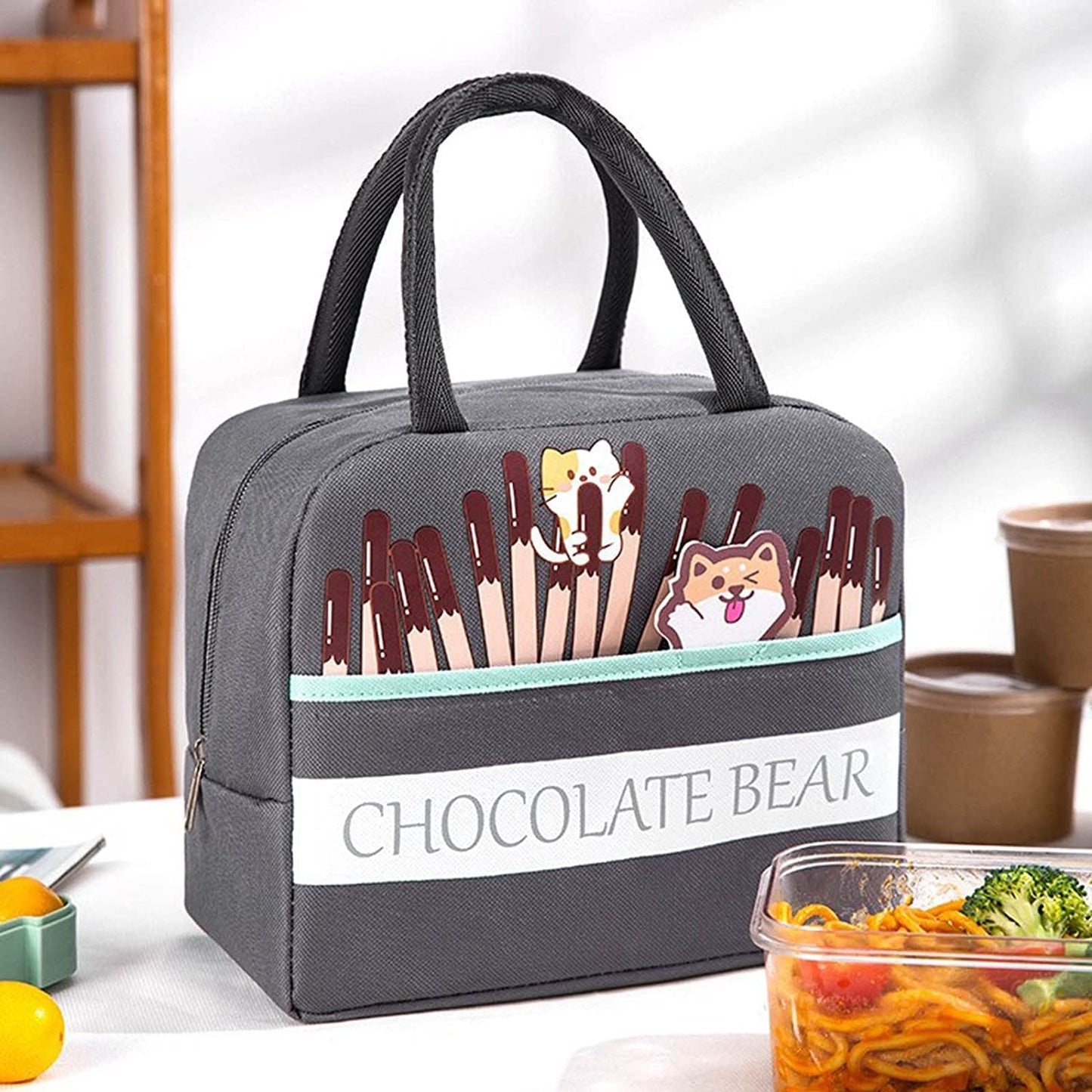 Insulated Reusable Lunch Bento Bag (Chocolate Bear)
