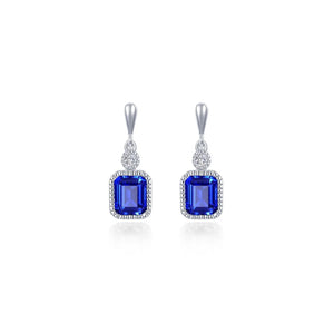 Lab-Grown Emerald-Cut Sapphire & Simulated Diamond September Birthstone Earring - Pancharmbracelets