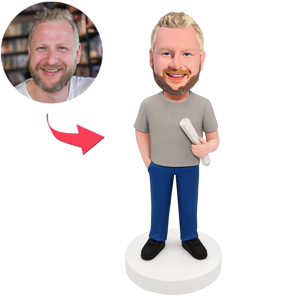 Engineering Team Leader Holding Blueprints Custom Bobbleheads