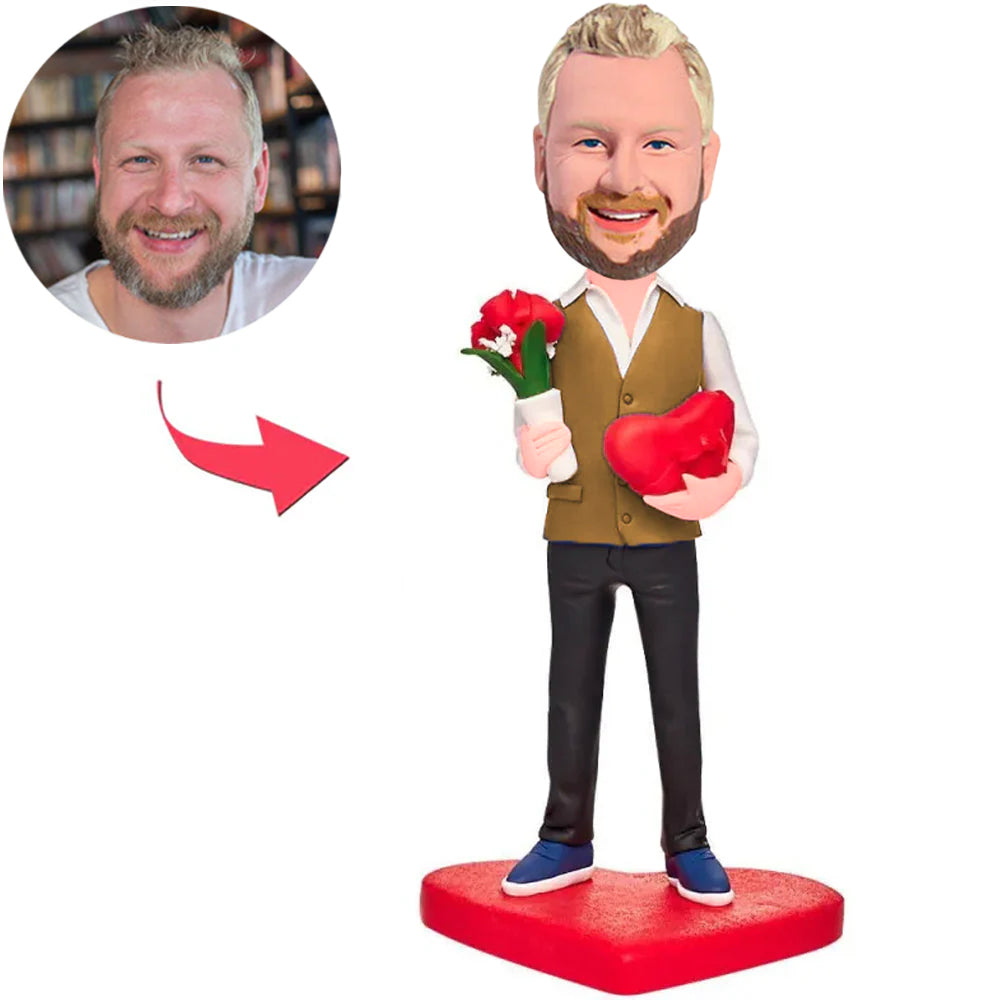 Holding Rose and Heart Man Custom Bobbleheads