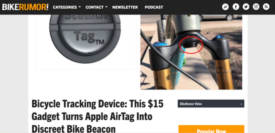 Read this review by bikerumor on StealthTag -a novel 3d printed mount to hide an airtag for your bike.