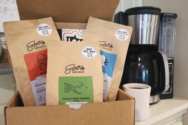 coffee bags by coffee brewer