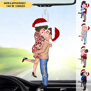 Couple In Christmas Custom Gifts For Husband And Wife Uniform - Personalized Custom Shape Acrylic Car Ornament - CUSTOMOST