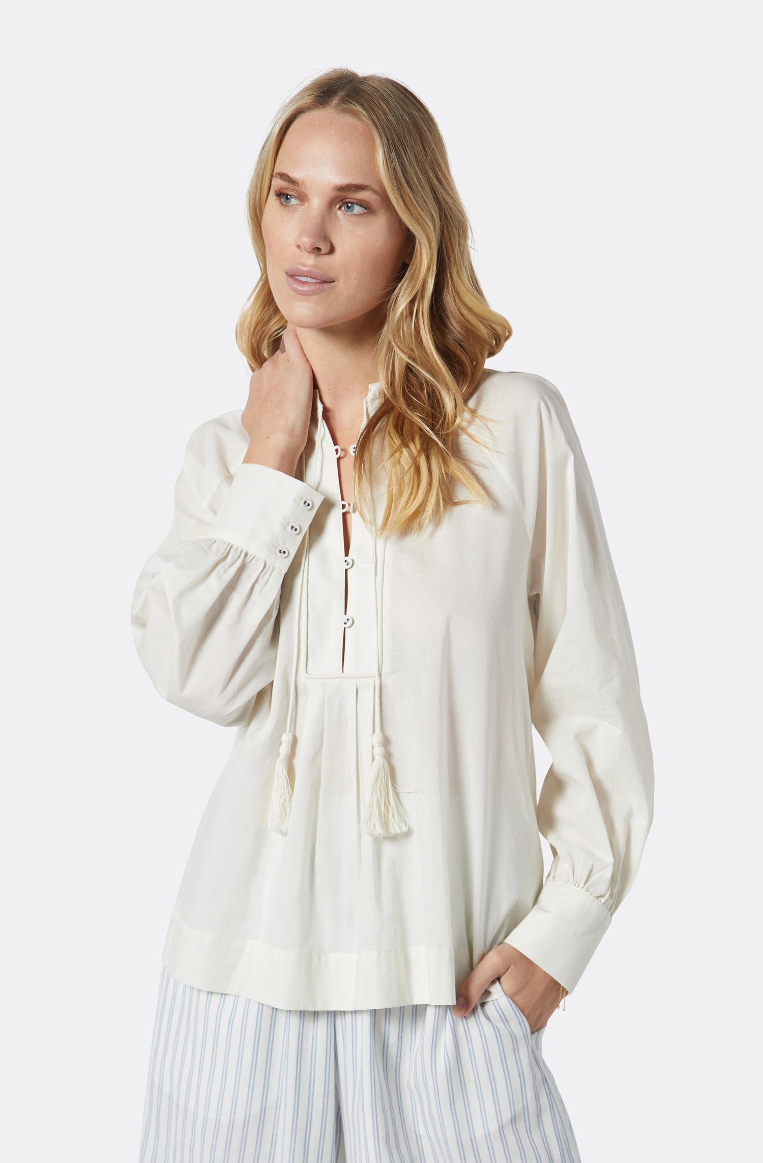Joie Dracha Long Sleeve Cotton Top In White
