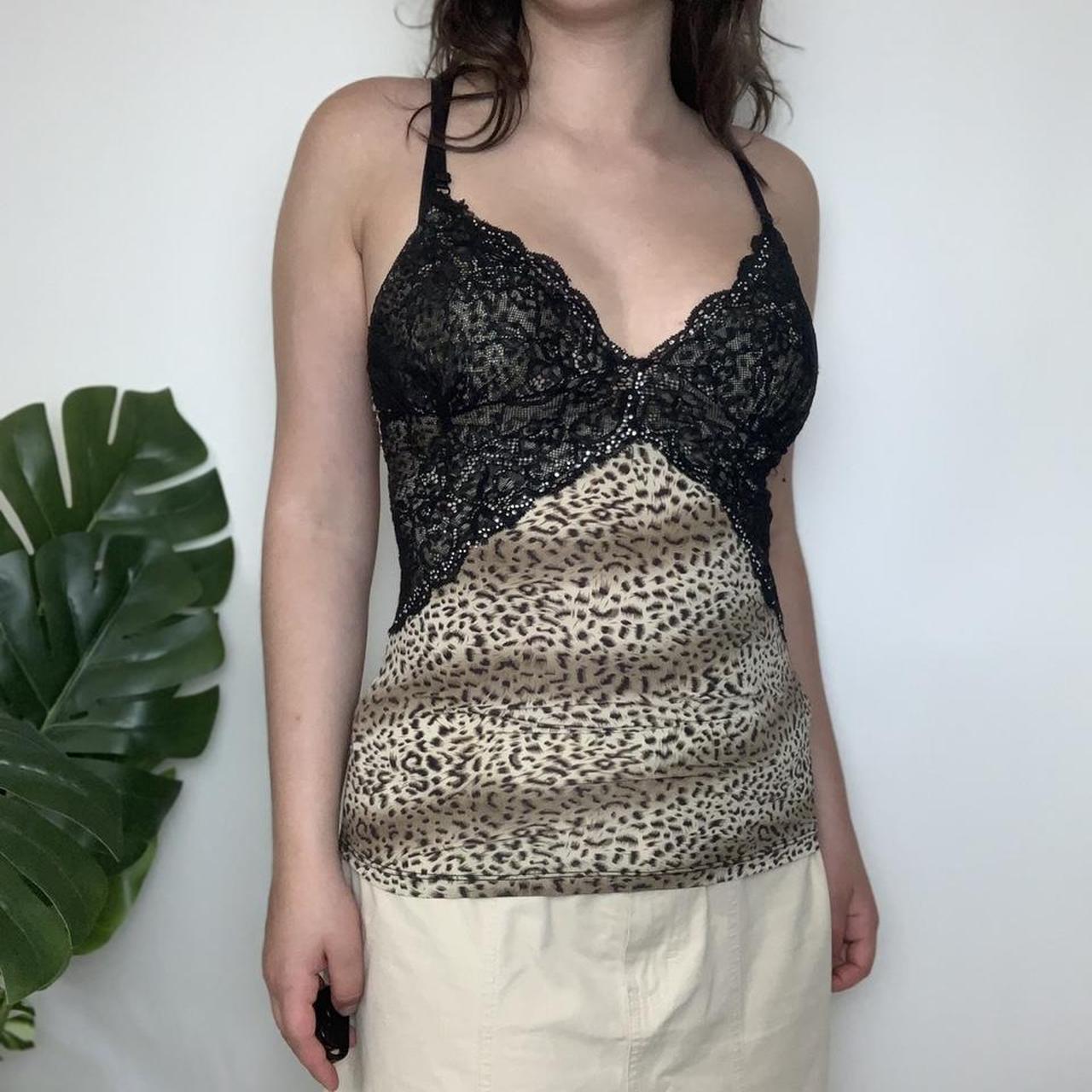 Dead Stock Vintage Y2K ME MYSELF & I Womens Cami Top Animal Print Lace Size  XL