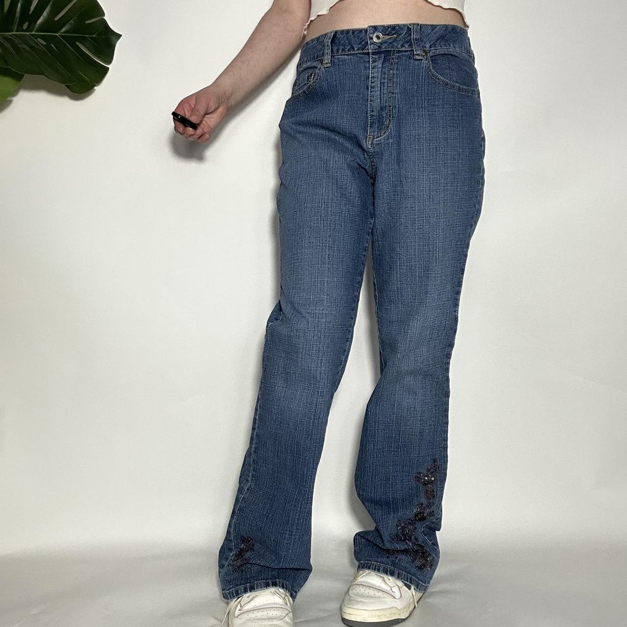 Y2K deadstock Switch blue Embroidered flare Jeans Low rise Stretch denim  pants