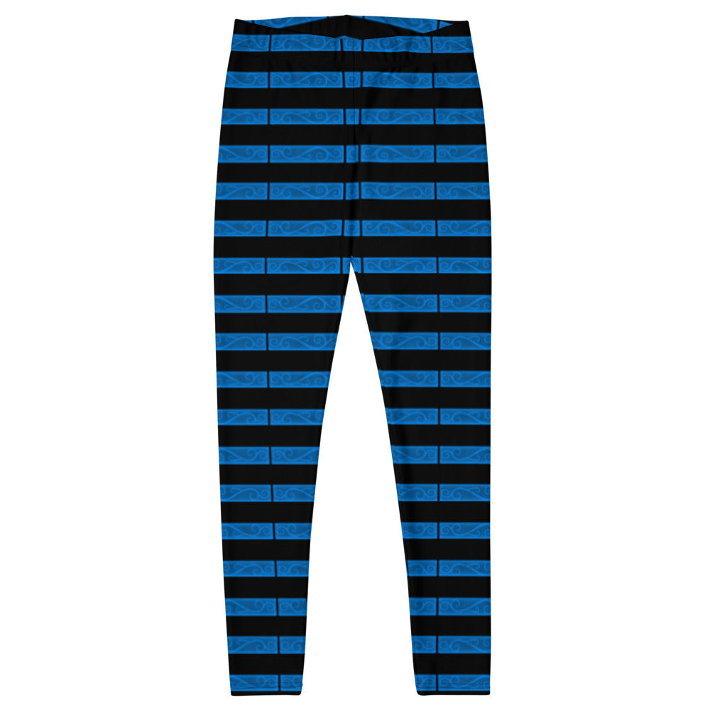 Wholesale Black Leggings With Blue Piped Side Stripes