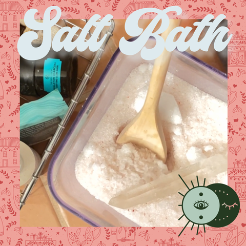 A blend of salts and a lemurian crystal for a full moon bath ritual
