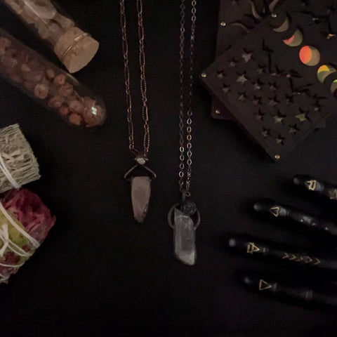 Kuzite crystal electroformed witchy pendant necklace