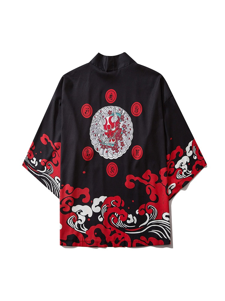 Japanese Blood Devil Kimono T-Shirt Streetwear Graphic T Shirts or Men