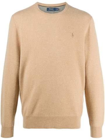 CAMEL-COLORED SWEATER WITH LOGO EMBROIDERY