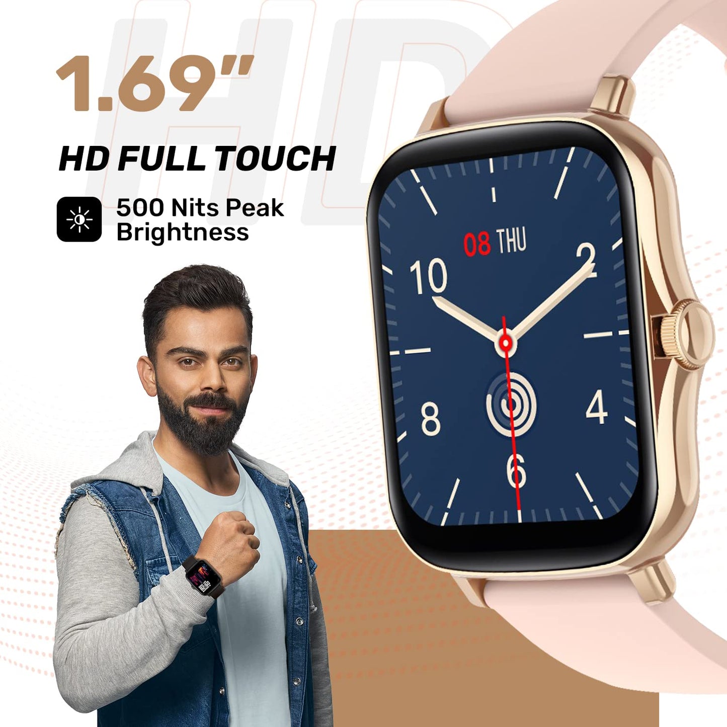 Fire-Boltt Beast SPO2 1.69" Full Touch Large HD Color Display Smart Watch, 8 Days Battery Life, IP67 Waterpoof with Heart Rate Monitor, Sleep & Breathe Monitoring with Rotating Button (Gold)