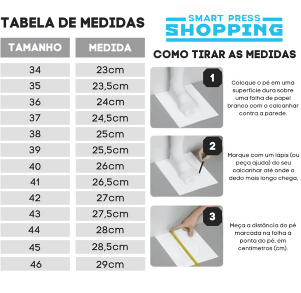 tabela de tamanho para calçados smart press