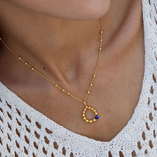 Bubble Circle Lapis Lapis Inlaid Gold-Plated Pendant Necklace - ABIGAIL