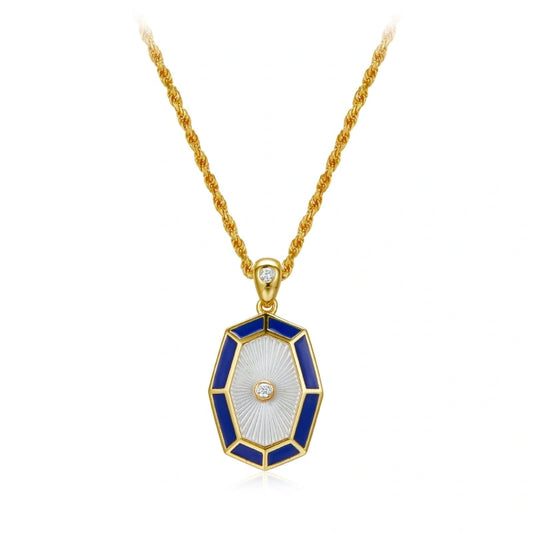 Engraved White Shell Zircon Gold Plated Pendant Necklace - CAMILA