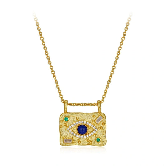 Eye Lapis Zircon Set Gold Plated Pendant Necklace - ELYSE