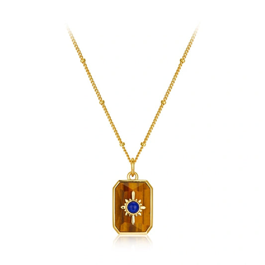 Tiger Eye Lapis Gold Plated Pendant Necklace - GIAVANNA