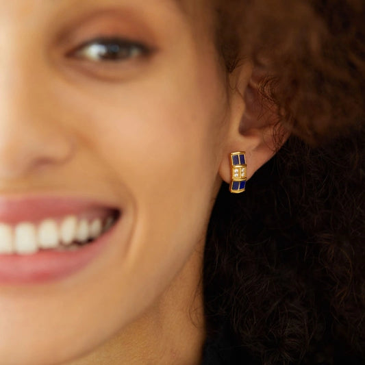 Gold Plaid Blue Sodalite Earrings - GRACES