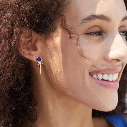 Gold Plated Sword Lapis Lazuli Earrings - HAILEY