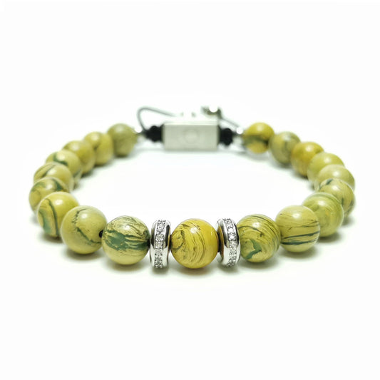 Men's Beaded Bracelet, 8mm Green Vein Jasper - Jungle Way