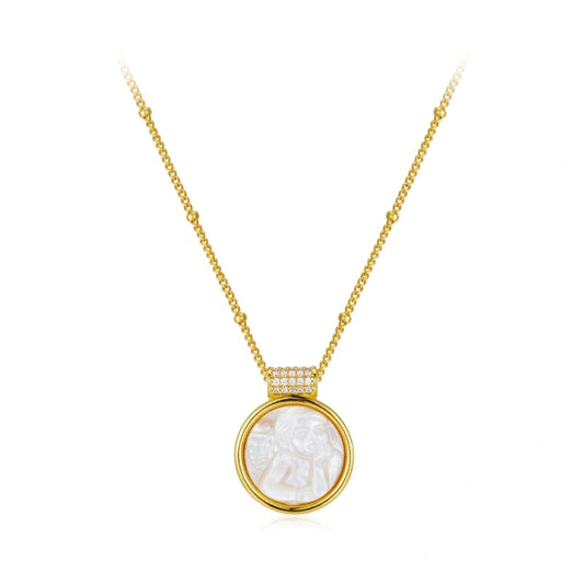 Versatile Carved White Shell 18k Gold Plated Pendant Necklace - LAURYN
