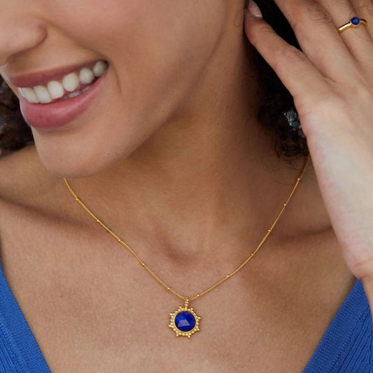 Round Gold-Plated Lapis Lazuli Pendant Necklace - NOOR