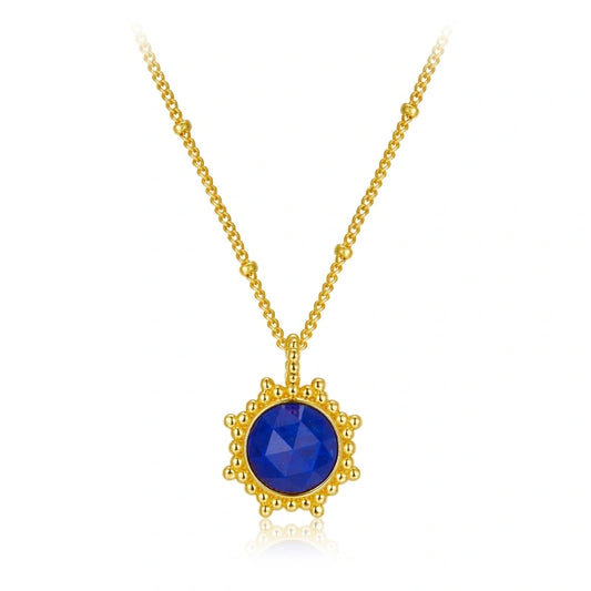 Round Gold-Plated Lapis Lazuli Pendant Necklace - NOOR