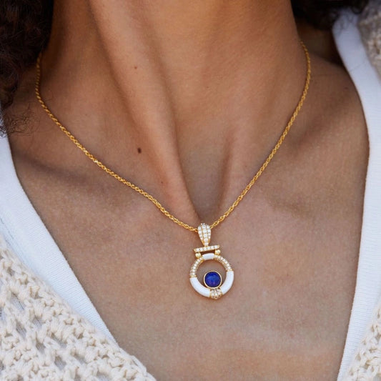 Goddess Lapis Lazuli White Shell Gold-plated Pendant Necklace - SAOIRSE